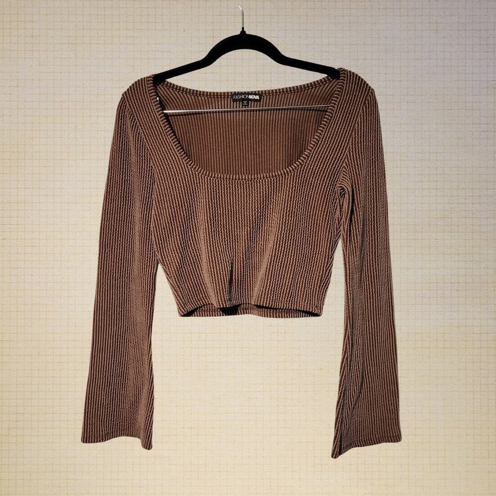 2000s Y2K Stretch Ribbed Square Neck Crop Top Fashion Nova M Brownish Red